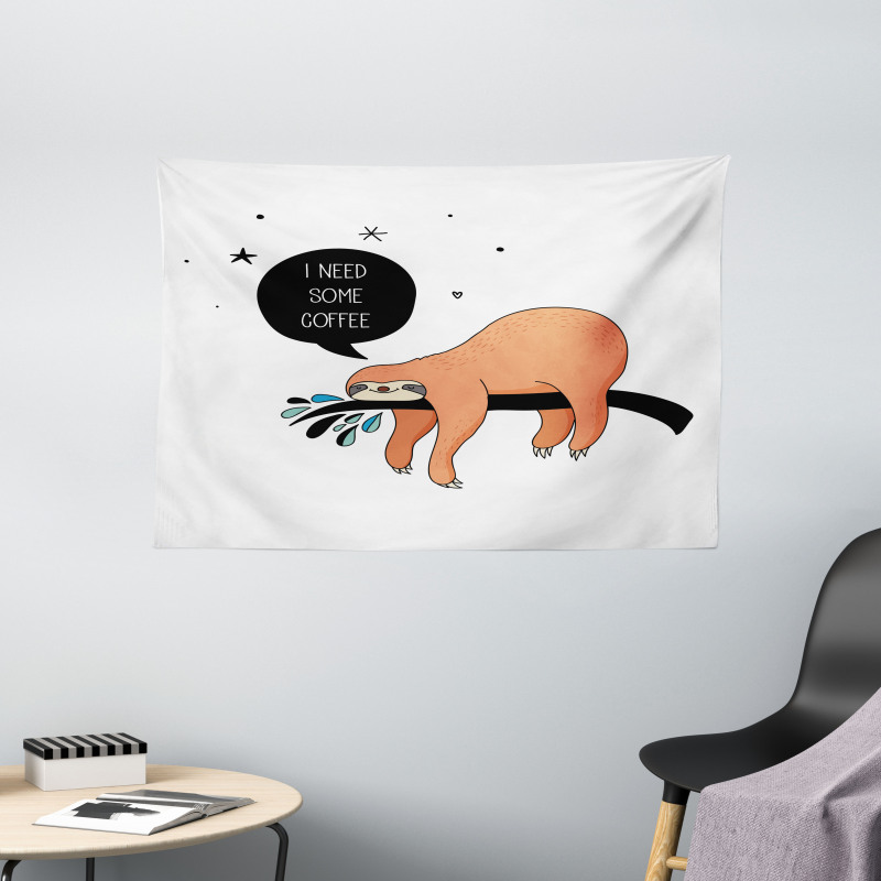 Shy Happy Cartoon Sloth Wide Tapestry