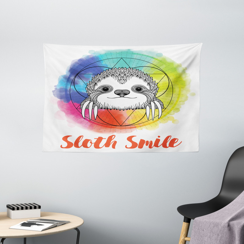 Rainbow Sloth Sketch Wide Tapestry