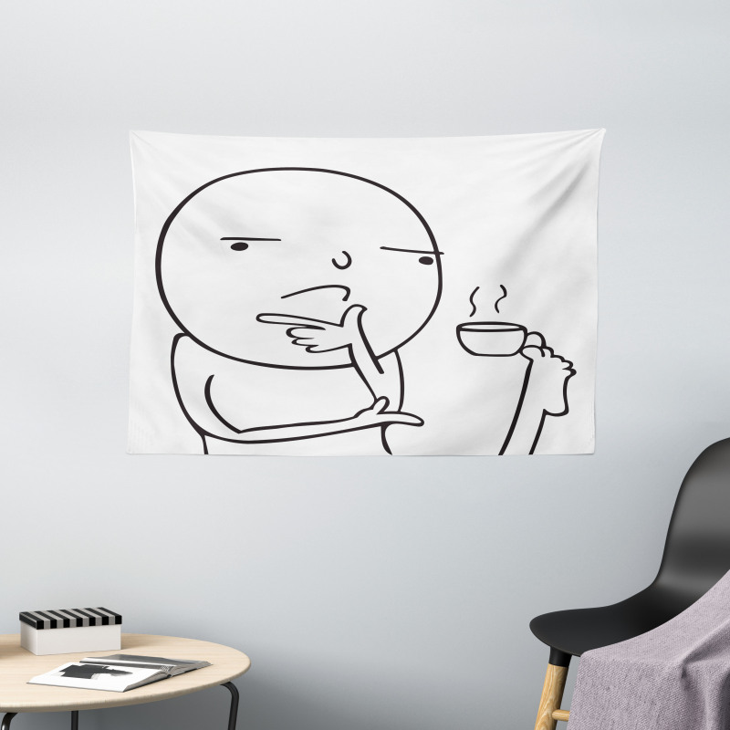 Thoughtful Meme Coffee Wide Tapestry