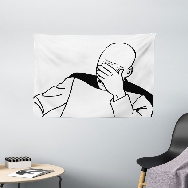 Captain Picard Face Palm Wide Tapestry