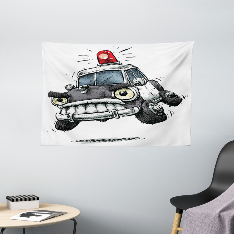 Police Car Art Image Wide Tapestry