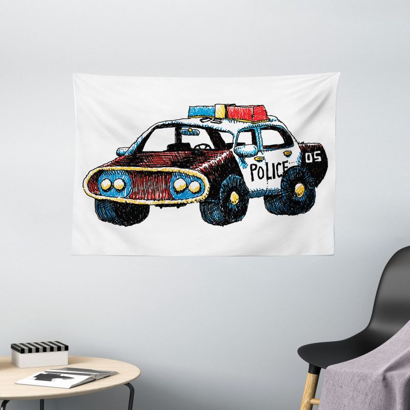 Sketchy Police Car Wide Tapestry