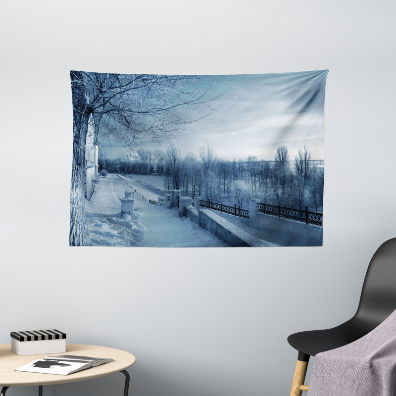 Ice Cold Snowy Scenery Wide Tapestry