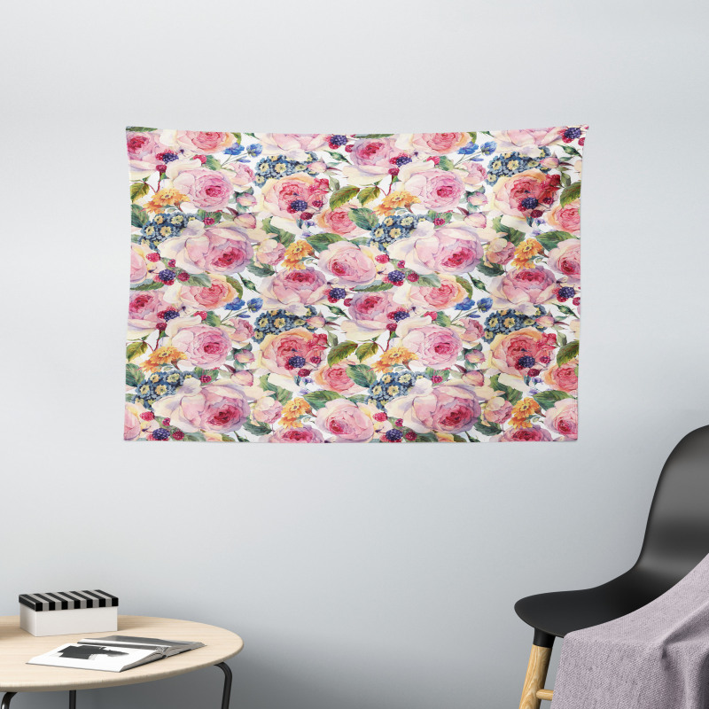 Shabby Plant Rose Floral Wide Tapestry