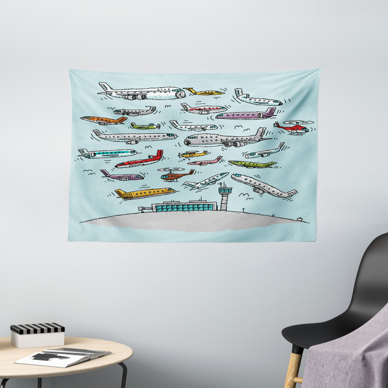 Airplanes Helicopters Wide Tapestry