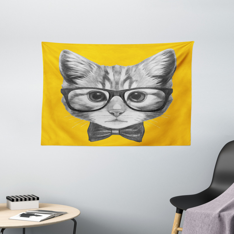 Baby Hipster Kitten Cat Wide Tapestry