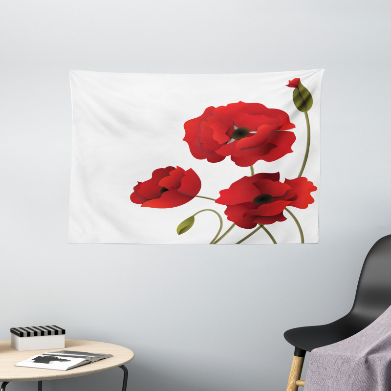 Poppy Flowers Pastoral Art Wide Tapestry