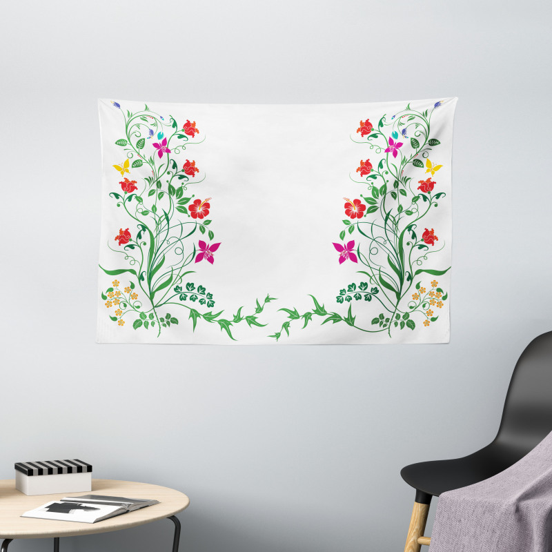 Floral Leaves Buds Ivy Wide Tapestry