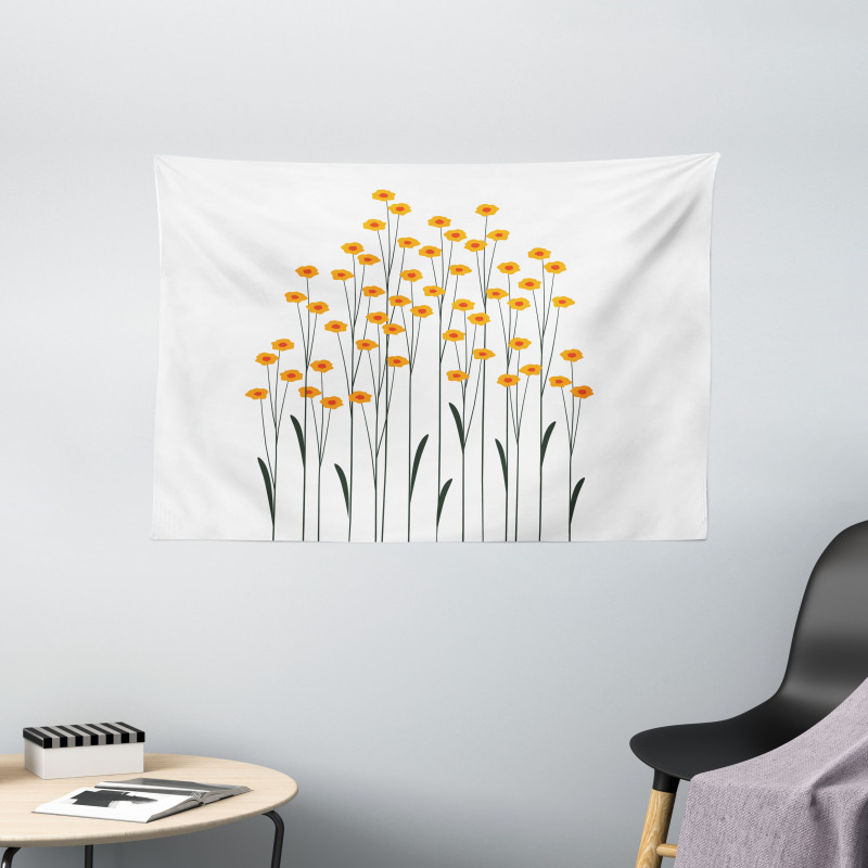 Yellow Daisies Leaves Wide Tapestry