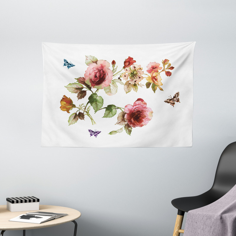 Shabby Plant Roses Buds Wide Tapestry