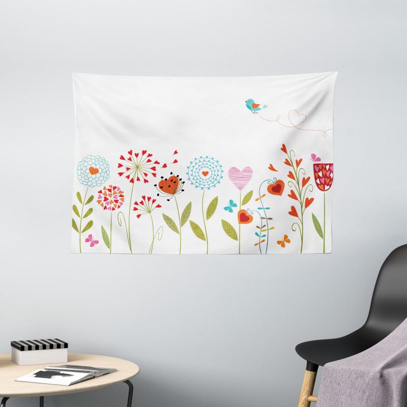 Romantic Hearts Design Wide Tapestry