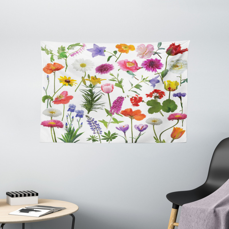 Colored Roses Tulips Wide Tapestry