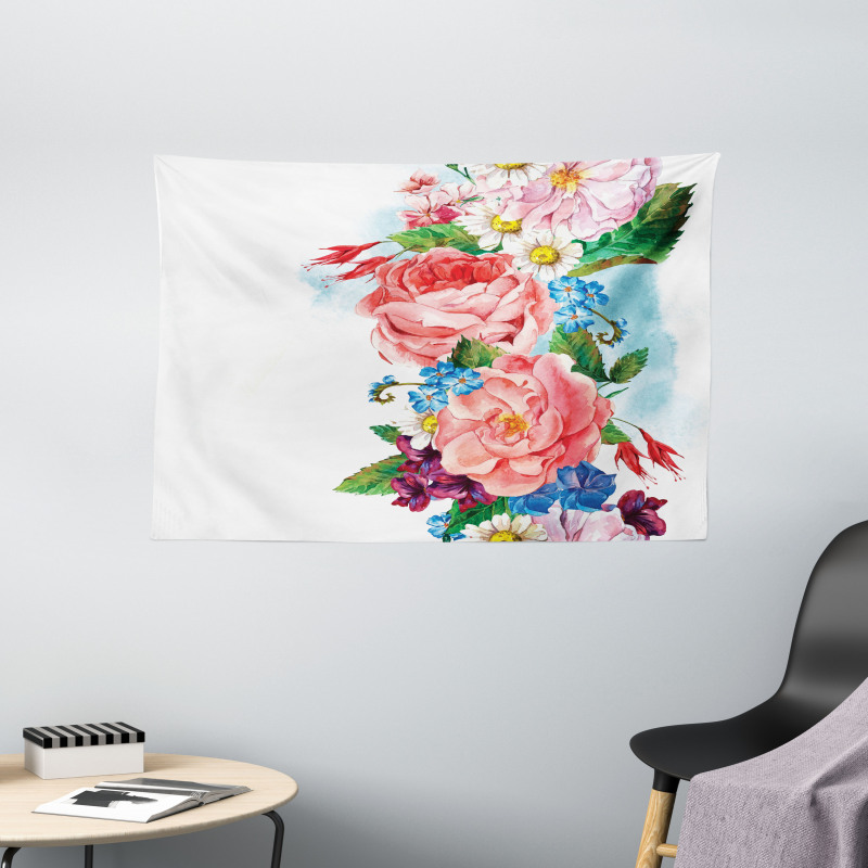Roses Daisies Garden Wide Tapestry