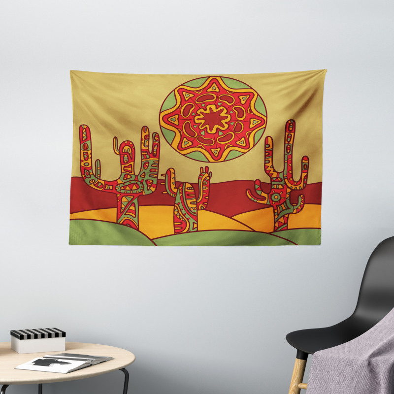 Tribal Design Cactus Wide Tapestry
