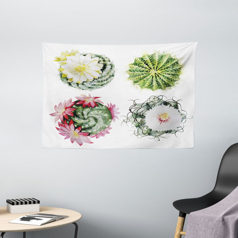 Mexican Retro Funky Cactus Wide Tapestry