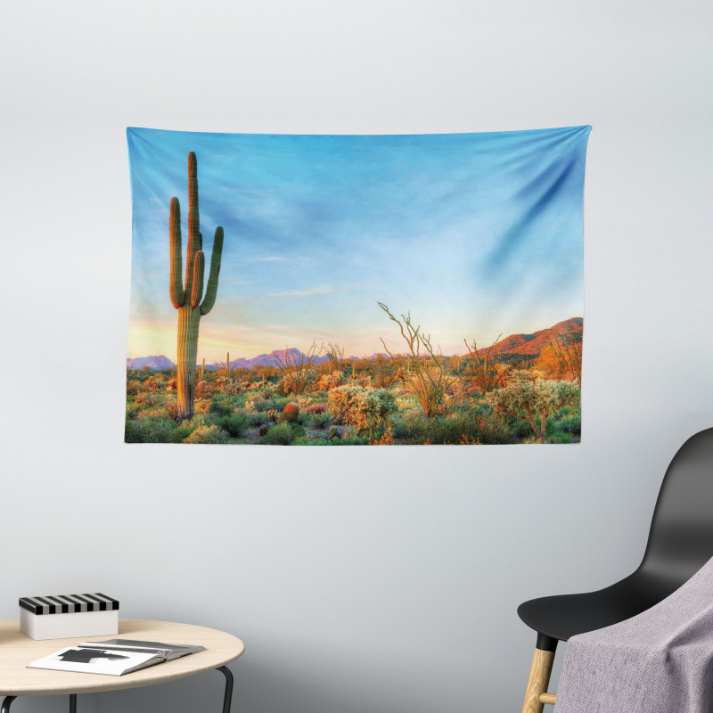 Cactus Sunset Landscape Wide Tapestry