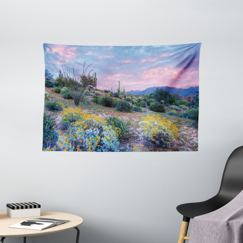 Mountain Floral Scenery Wide Tapestry