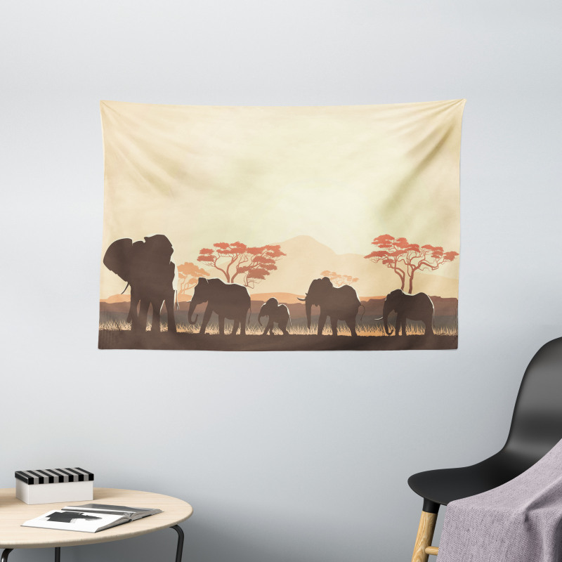 Safari Animal Elephant Wide Tapestry