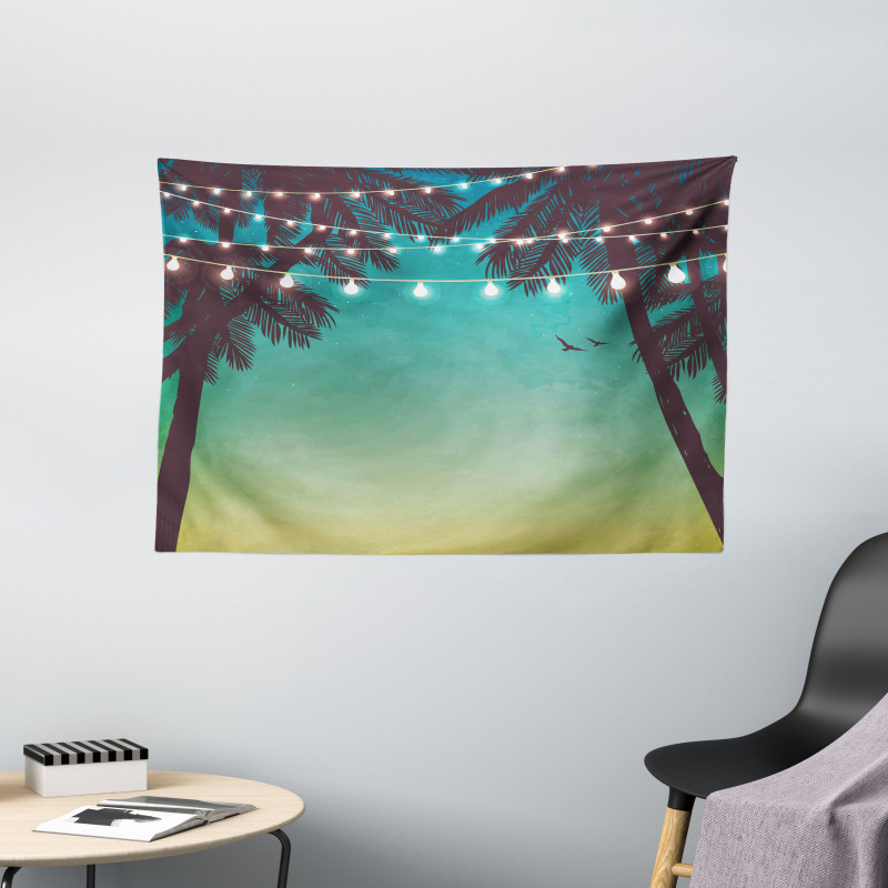 Night Time Sunset Palms Wide Tapestry