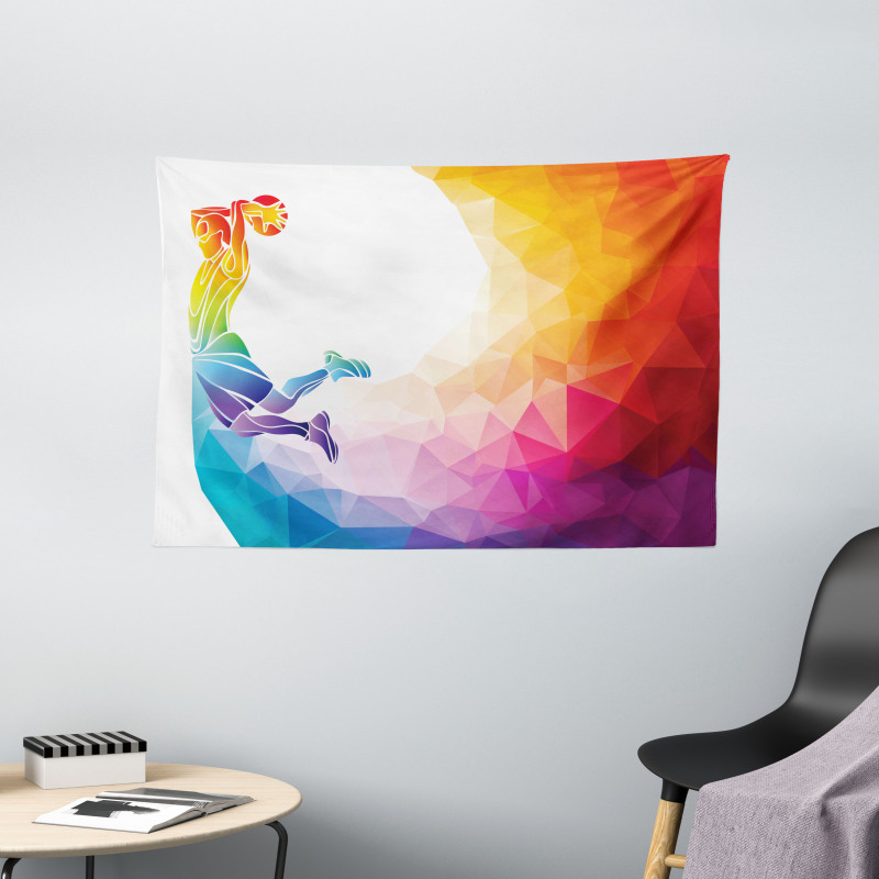 Basketball Player Jumps Wide Tapestry