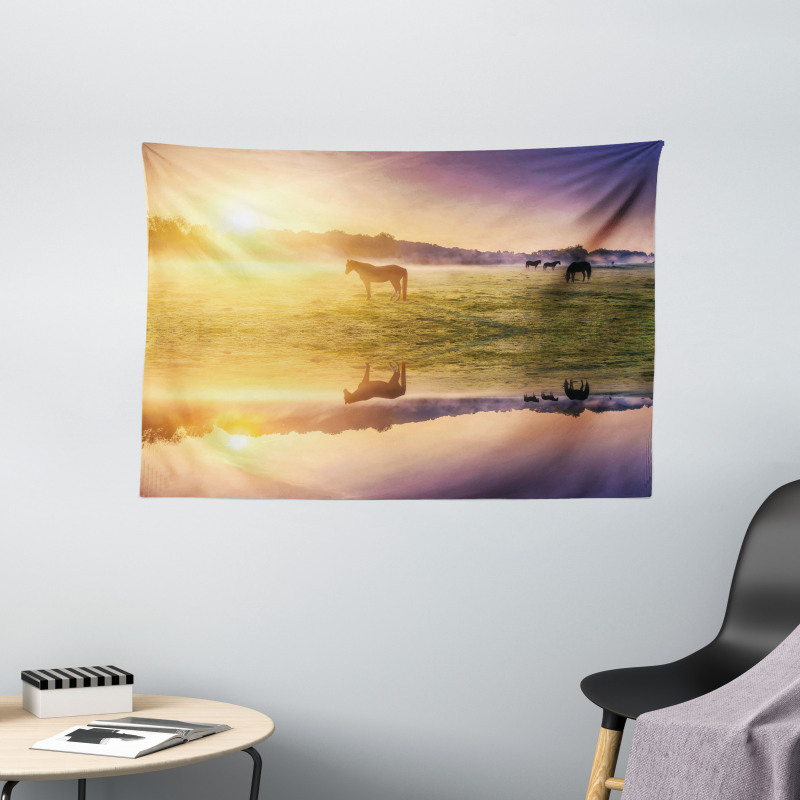 Horse Valley with Lake Wide Tapestry