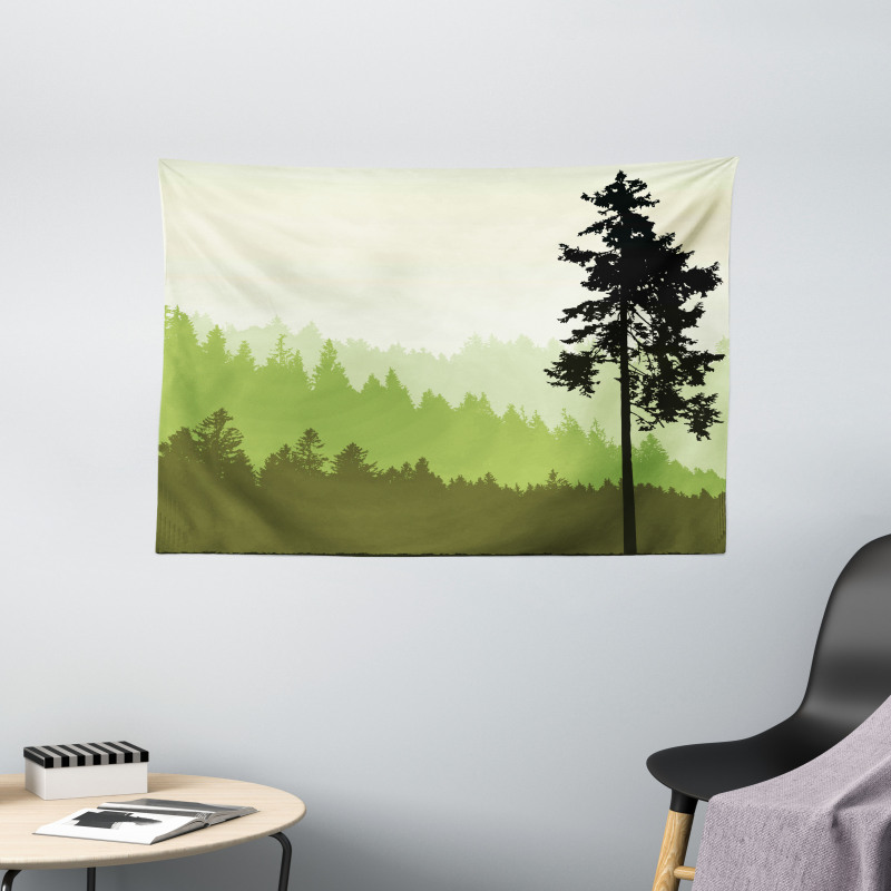 Pine Tree Silihouette Wide Tapestry
