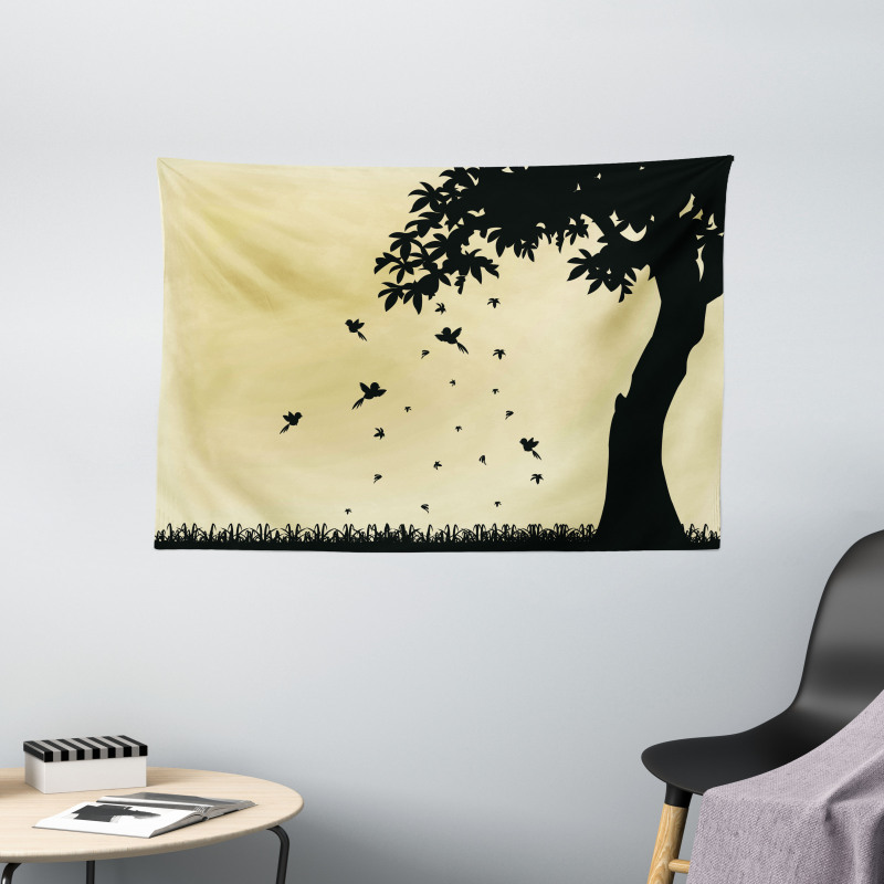 Tree with Falling Leaves Wide Tapestry