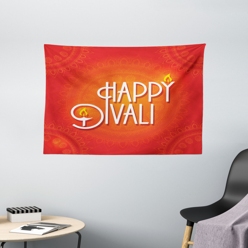 Happy Diwali Candles Wide Tapestry