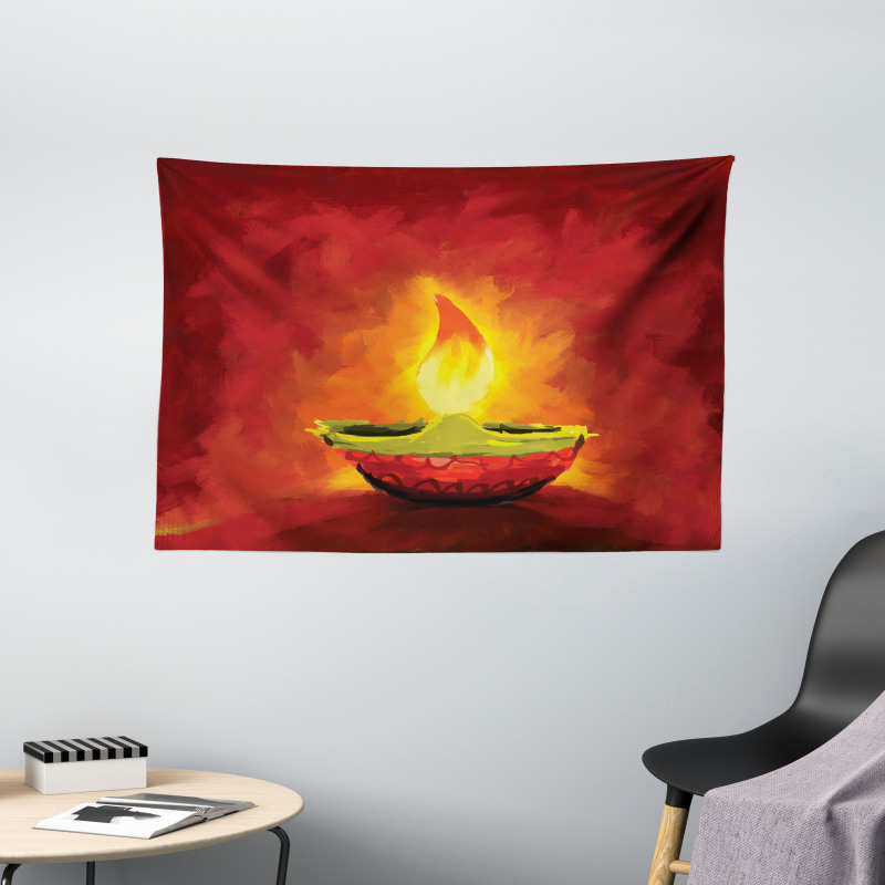 Oil Painting Candle Wide Tapestry