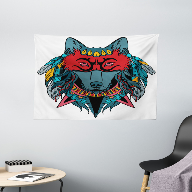 Wolf Animal Theme Wide Tapestry