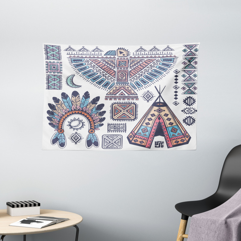 Teepee Eagle Feather Wide Tapestry