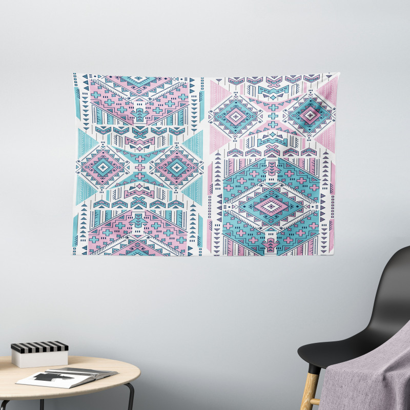 Pink Teal Aztec Wide Tapestry