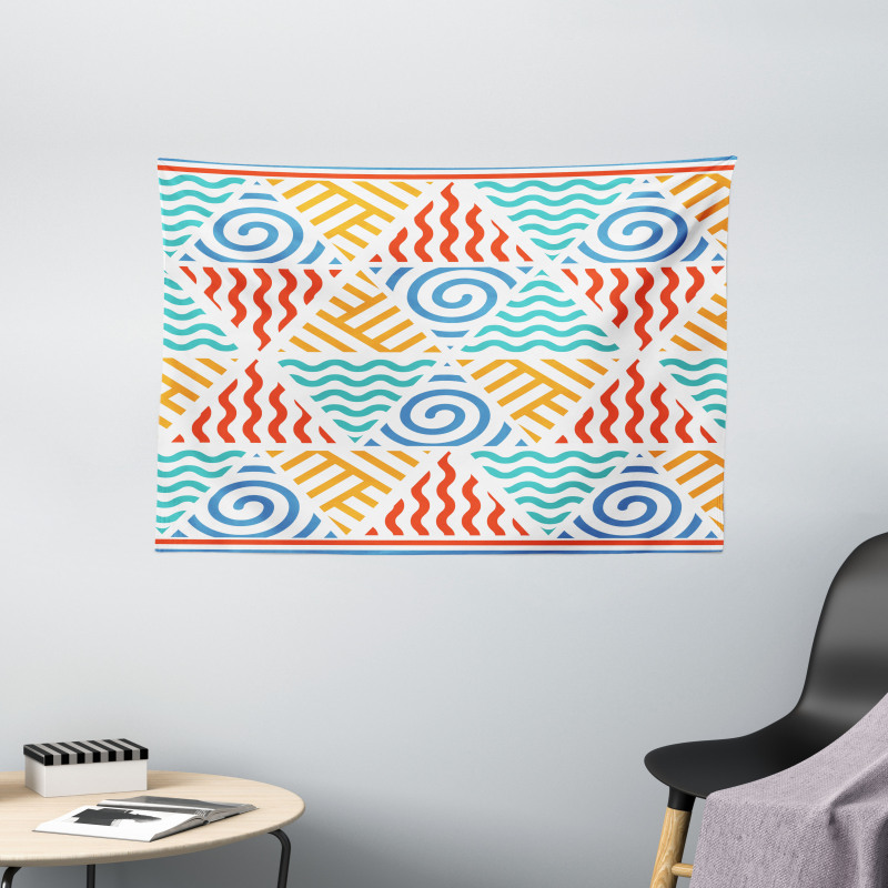 4 Elements Retro Art Wide Tapestry
