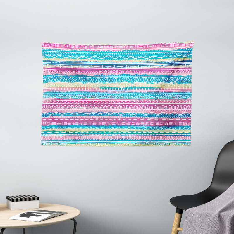 Watercolor Aztec Stripes Wide Tapestry
