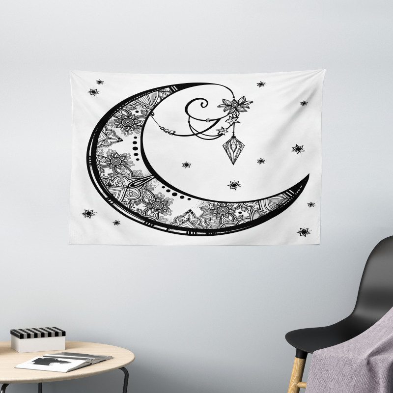 Floral Moon Wide Tapestry
