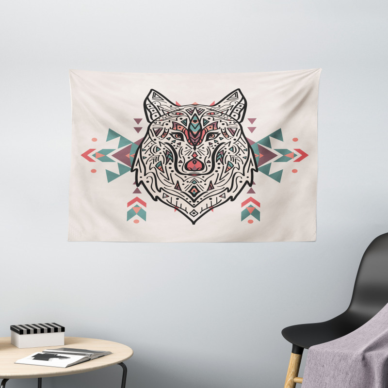 Big Wolf Head Ornaments Wide Tapestry