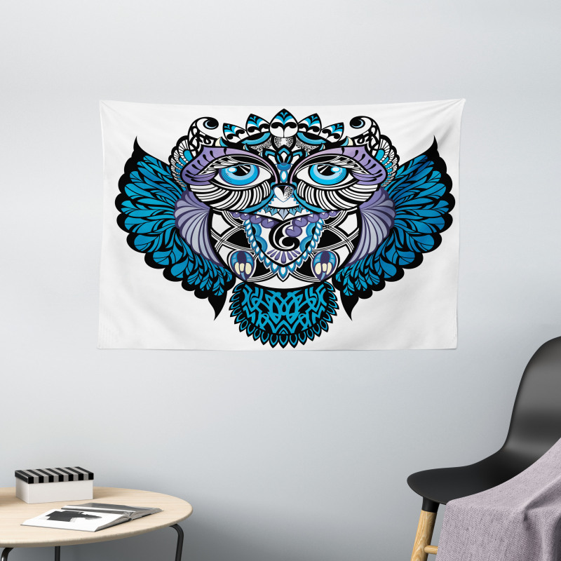 Owl Bird Animal Tattoo Wide Tapestry