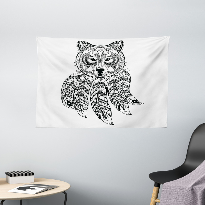 Native America Wolf Head Wide Tapestry