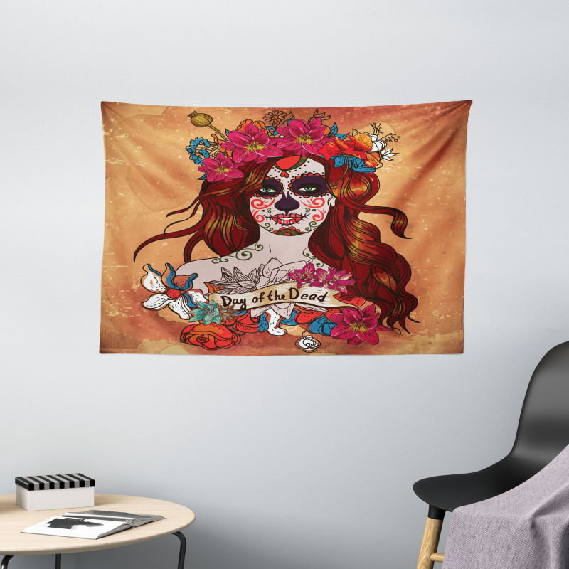 Mexican Skull Wide Tapestry