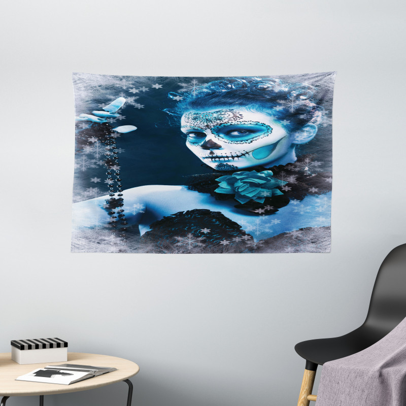 Roses Snowflakes Wide Tapestry
