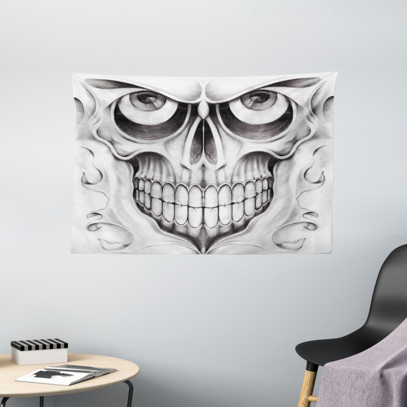 Skull Face Angry Wide Tapestry