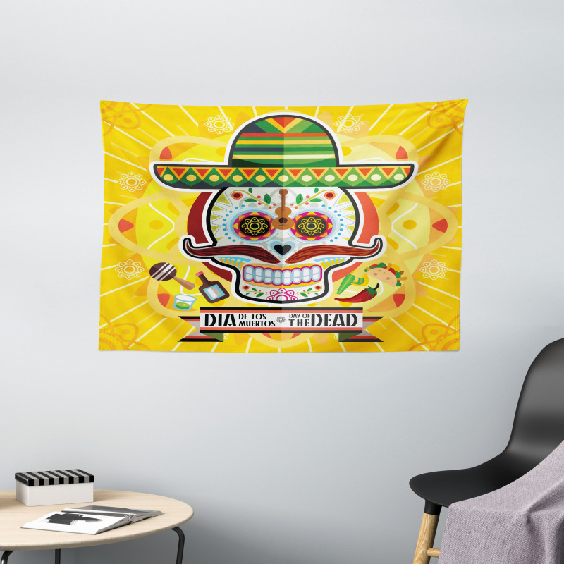 Mexican Sugar Skull Wide Tapestry