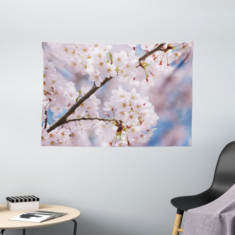 Floral Cherry Branches Wide Tapestry