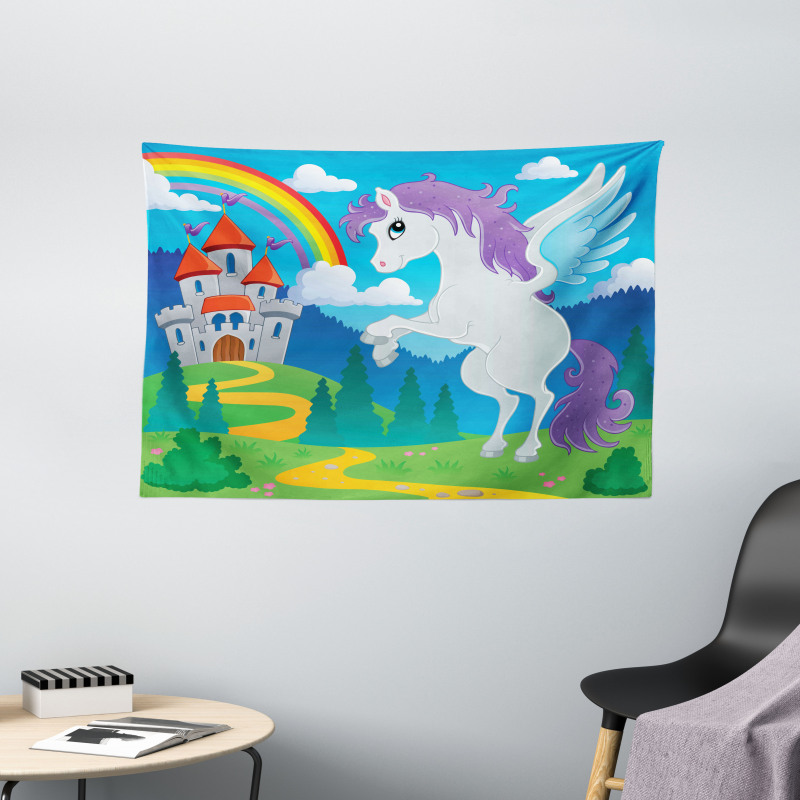 Unicorn with Rainbow Fairy Wide Tapestry