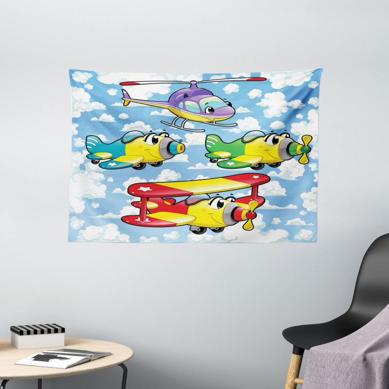 Kids Airplanes Sky Wide Tapestry