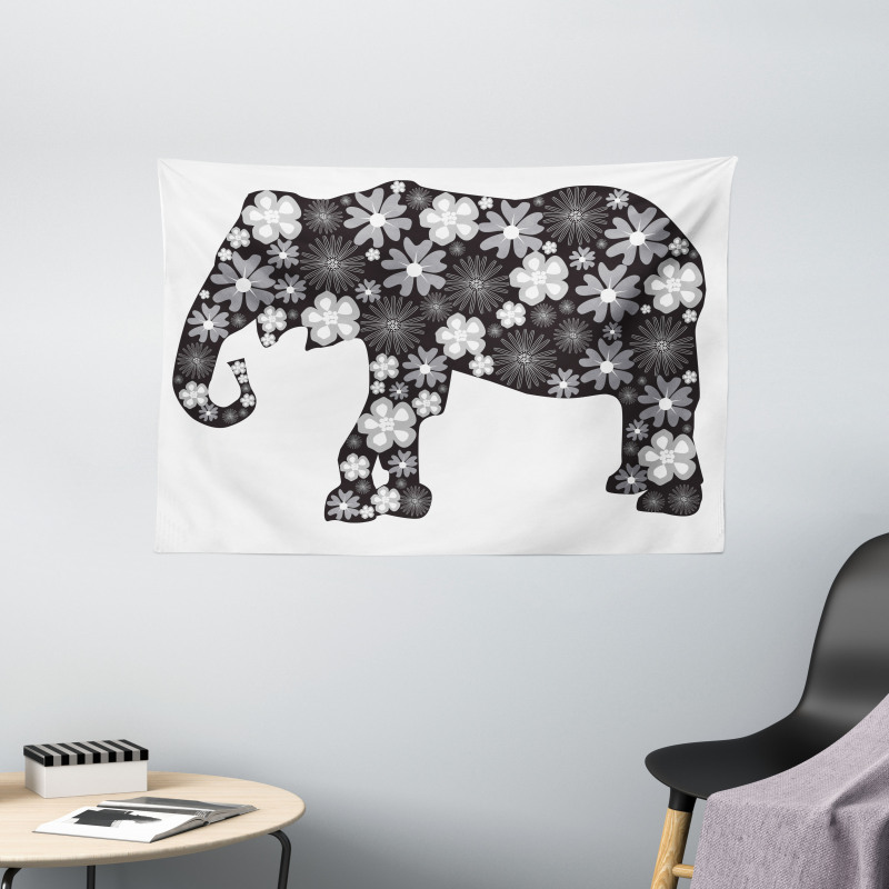 Floral Elephant Pattern Wide Tapestry
