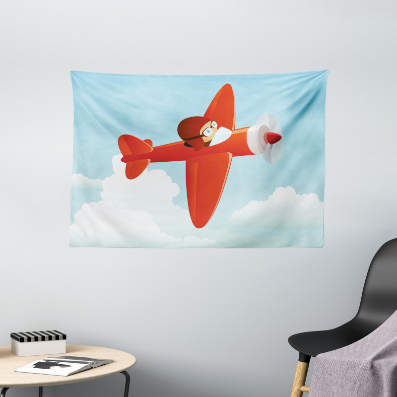 Airplane Flying Cloud Wide Tapestry