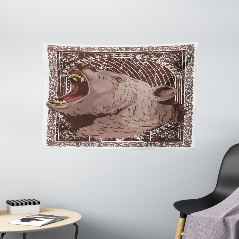 Growling Grizzly Bear Wide Tapestry