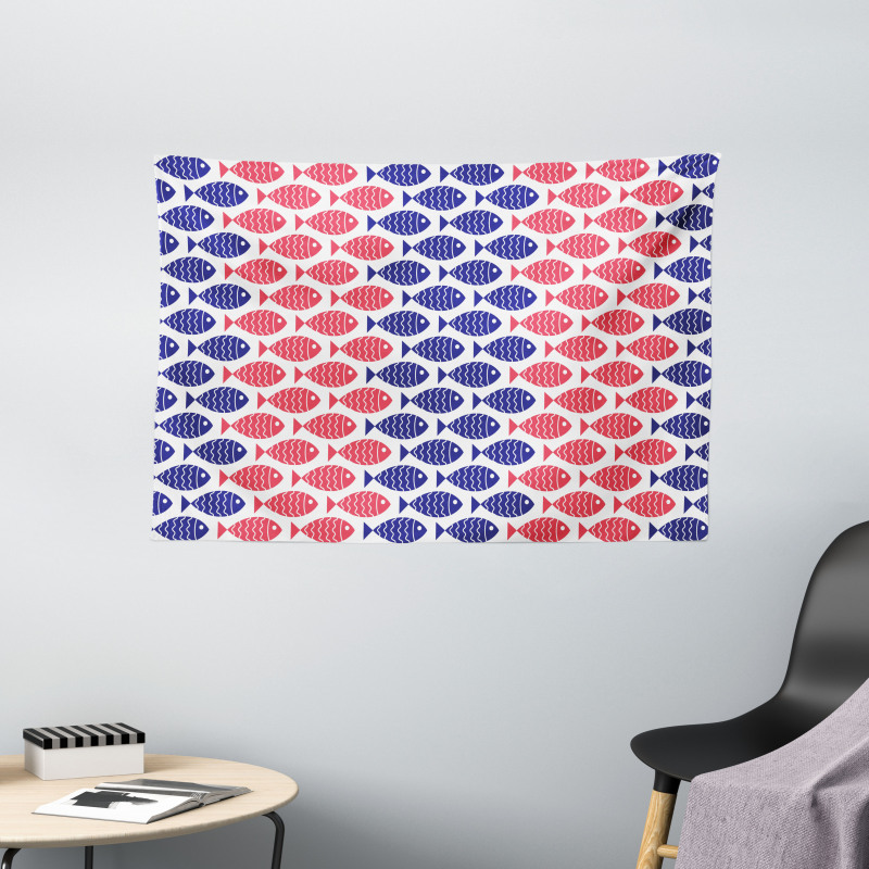 Nautical Fish Theme Design Wide Tapestry
