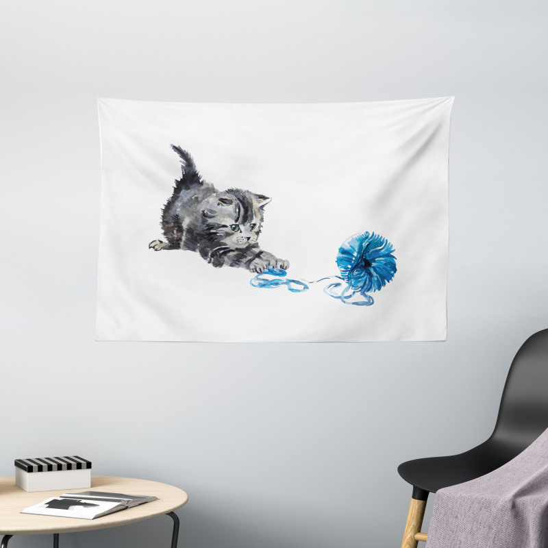 Playful Baby Kitten Furry Wide Tapestry